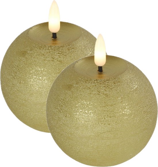 Countryfield LED kaarsen/bolkaarsen- 2x - goud - B8 x H9,5 cm - Lyon - warm wit