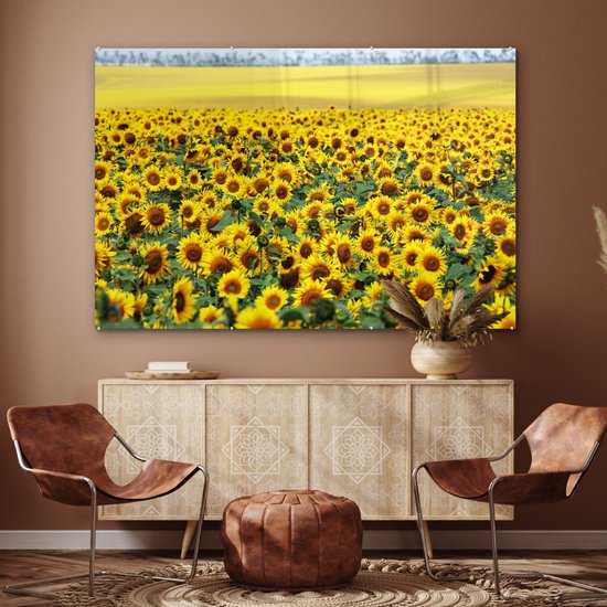 MuchoWow® Peinture sur verre 180x120 cm - Peinture sur verre acrylique - Tournesol - Fleurs - Nature - Photo sur verre - Peintures