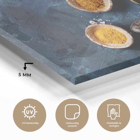 MuchoWow® Peinture sur verre 180x120 cm - Peinture sur verre acrylique - Huile - Épices - Louches - Herbes - Cuisine - Photo sur verre - Peintures