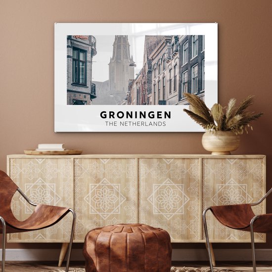 MuchoWow® Peinture sur verre - Groningue - Nederland - Tour - 90x60 cm - Peintures sur verre acrylique - Photo sur Glas