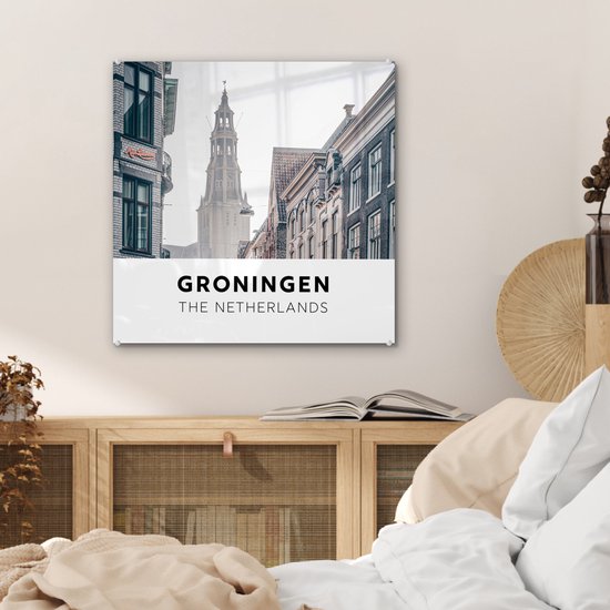 MuchoWow® Peinture sur verre 50x50 cm - Peinture sur verre acrylique - Nederland - Groningue - Tour - Photo sur verre - Peintures