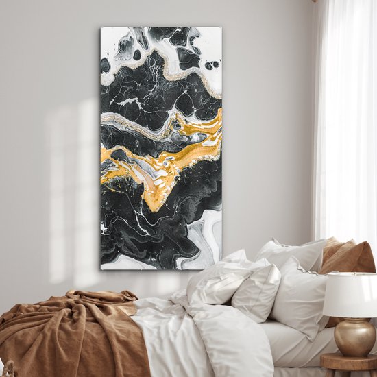 MuchoWow® Peinture sur Verre - Marbre - Zwart - Or - 80x160 cm - Peintures sur Verre Acrylique - Photo sur Glas