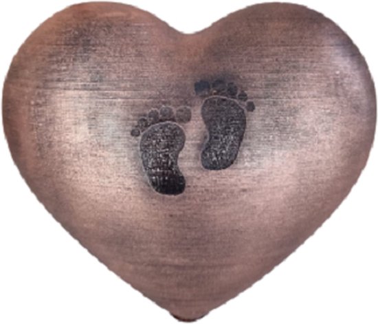 LBM mini urn hart met babyvoetjes - koper - 450 ml - duurzaam kunststof