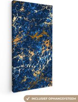 Tableau sur toile Marbre - Texture - Or - Blauw - 20x40 cm - Décoration murale