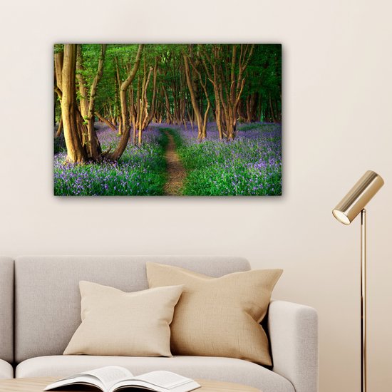 Peintures sur toile - Forêt - Chemin - Fleurs - 150x100 cm - Décoration murale
