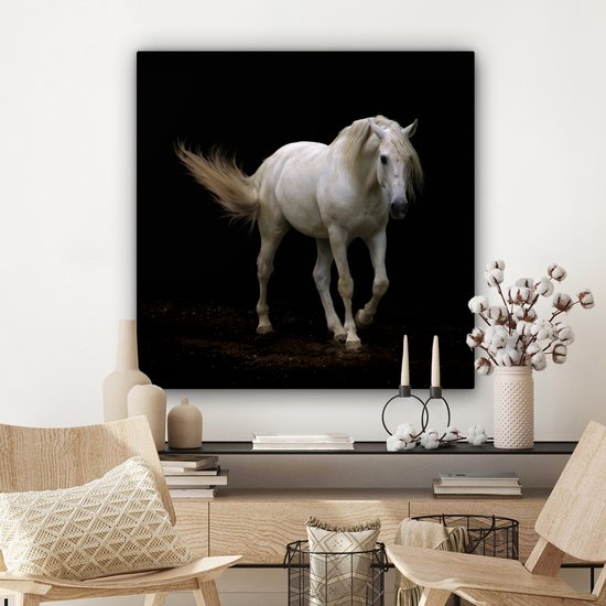 Cheval Wit devant une toile fond noir 2cm 90x90 cm - impression photo sur toile peinture Décoration murale salon / chambre à coucher) / Animaux sauvages Peintures Toile