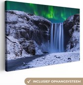 Canvas - Noorderlicht - Waterval - IJsland - Sneeuw - Schilderijen op canvas - Canvas doek - 60x40 cm - Muurdecoratie