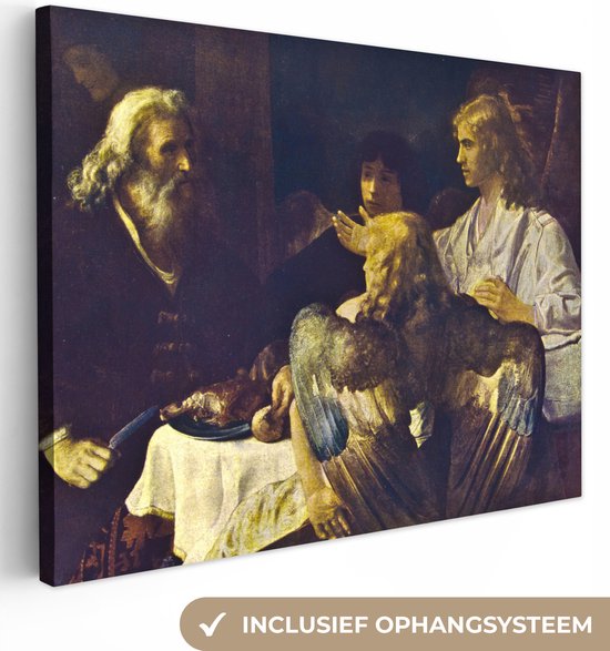 Canvas Schilderij Abraham en de engelen - Rembrandt van Rijn - 120x90 cm - Wanddecoratie