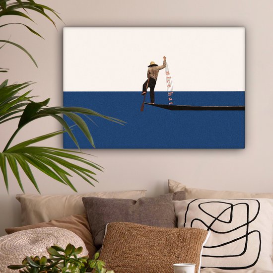 Toile - Abstrait - Bateau - Mer - Texte - Chapeau - Abstrait - 90x60 cm - Canvasdoek - Peinture sur toile