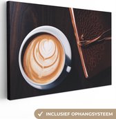 Canvas Schilderij Koffie - Kaneel - Latte - 60x40 cm - Wanddecoratie