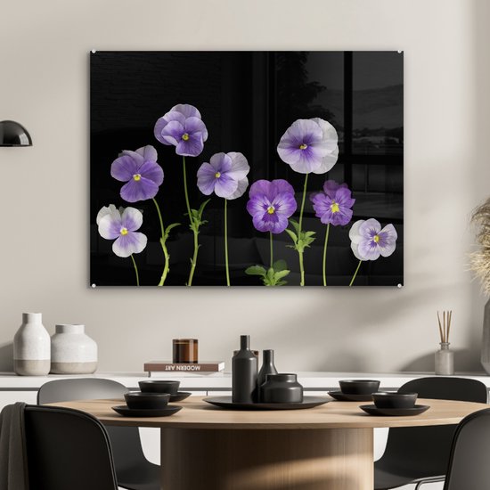 MuchoWow® Peinture sur Verre - Violettes en rang - 80x60 cm - Peintures sur Verre Peintures - Photo sur Glas