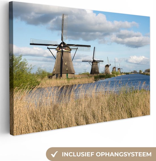Canvas Schilderij Molen - Landschap - Nederland - 120x80 cm - Wanddecoratie