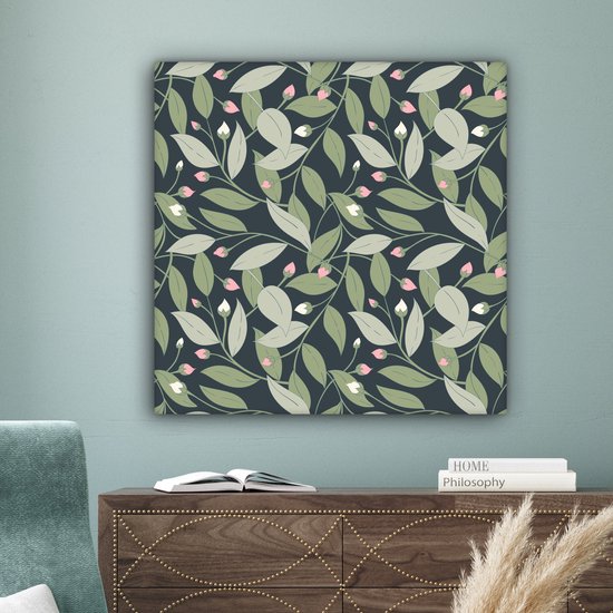Tableau sur toile Fleurs - Feuilles - Motifs - 90x90 cm - Décoration murale