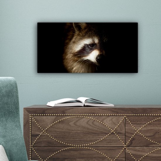 Tableau Peinture Raton Laveur - Animaux Sauvages - Zwart - 40x20 cm - Décoration murale