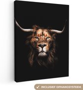Wanddecoratie - Leeuw - Schotse hooglander - Hoorn - Canvas Schilderij - 120x160 cm