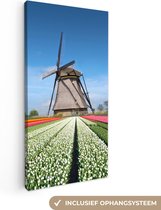 Canvas - Molen - Tulpen - Nederland - Landschap - Woonkamer - 40x80 cm - Canvas schilderij - Wanddecoratie