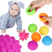 Playos® - Sensorische Ballen - 6 stuks - Neon Ballen - met Geluid - Badspeelgoed - Waterspeelgoed - Sensorisch Speelgoed - Educatief Speelgoed - Water Speelgoed - Siliconen Speelgoed - Bijtspeelgoed - Baby Speelgoed - Zintuigelijke Ballen