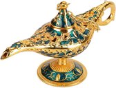 Aladdin Lamp, Metalen Uitgeholde Legendarische Lamp, Uitgeholde Aladdin Magische Geest Licht Wenspot Decoratie (Phnom Penh Blauw)