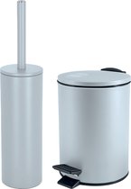 Spirella Badkamer/toilet accessoires set - WC-borstel en pedaalemmer 5L - metaal - ijsblauw