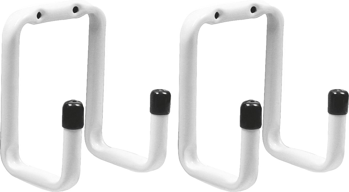 Amig Garage/zolder gereedschap wand/muur ophanghaken - 2x - metaal - wit - H12 cm x B7.5 cm