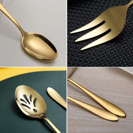 Set De 4 Cuillères De Service Dorées Inox - 2 Cuillères + 2 Cuillères à Fente - 21,7cm - Lave-vaisselle