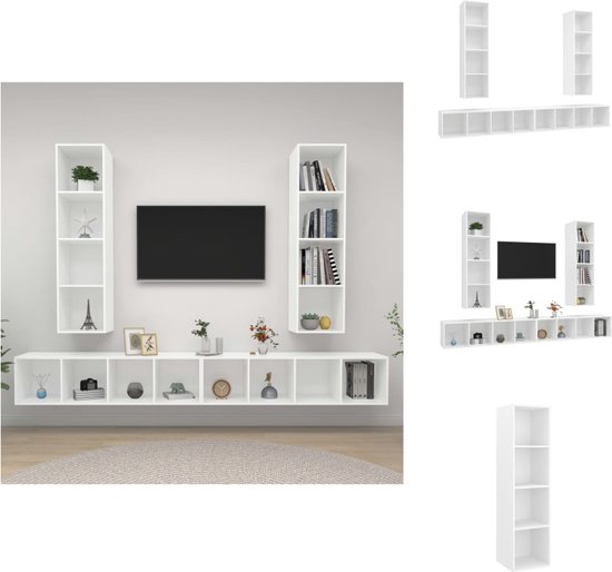 vidaXL TV-meubelset - wit - spaanplaat - 37 x 37 x 142.5 cm - 4 vakken - Kast