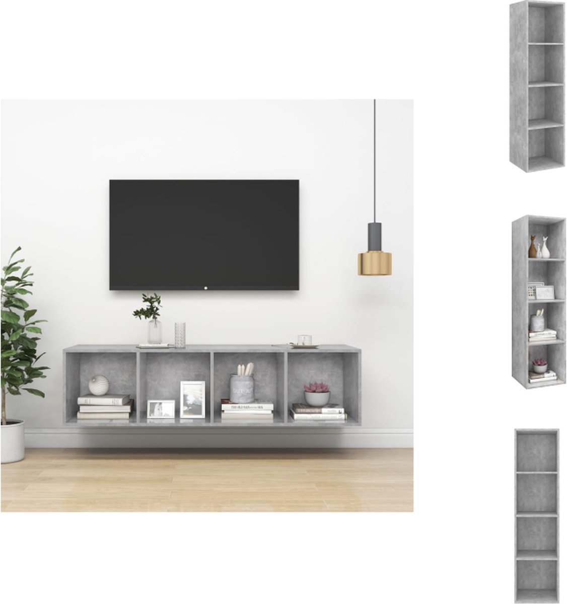 vidaXL Televisiewandmeubel - Betongrijs - 37 x 37 x 142.5 cm - Opbergvakken - Kast