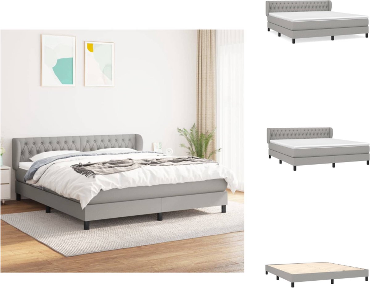 VidaXL Boxspringbed Pocketvering matras Hoofdbord verstelbaar Middelharde ondersteuning Huidvriendelijk topmatras Lichtgrijs 203x183x78 88cm Bed
