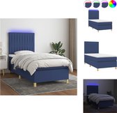 vidaXL Boxspring - blauw - 203 x 100 x 118/128 cm - verstelbaar hoofdbord - LED-verlichting - pocketvering matras - huidvriendelijk topmatras - montagehandleiding - USB - Bed