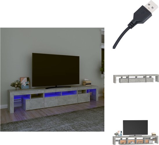 vidaXL TV-meubel Betongrijs - 230 x 36.5 x 40 cm - RGB LED-verlichting - Kast