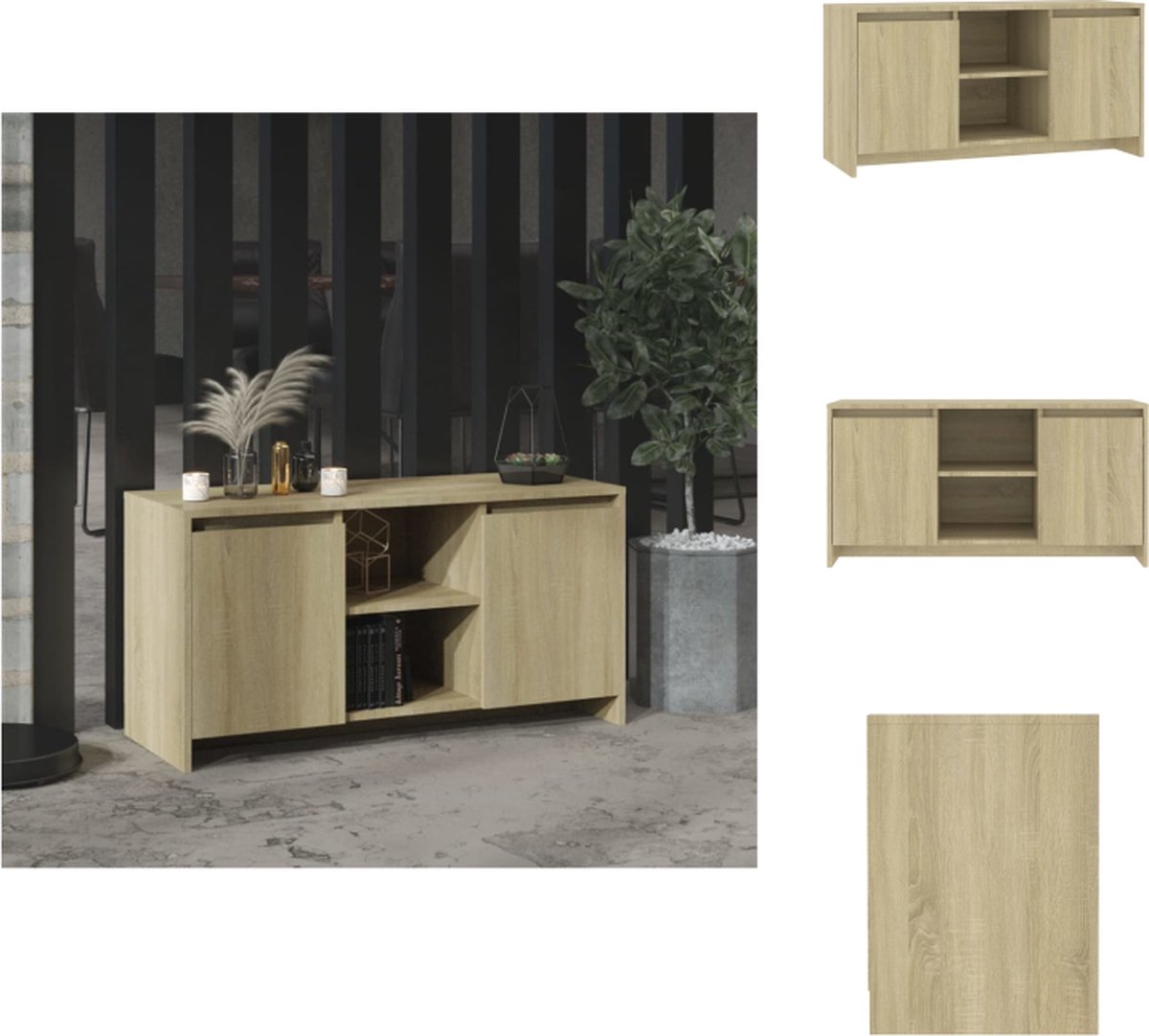 VidaXL Stereokast Sonoma Eiken 102 x 37.5 x 52.5 cm Opbergkast Kast