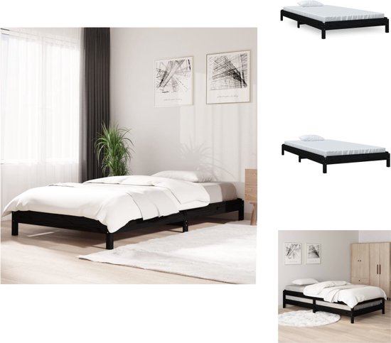 vidaXL Stapelbaar Bed - Massief Grenenhout - 206.5 x 106.5 x 22 cm - Zwart - Bed