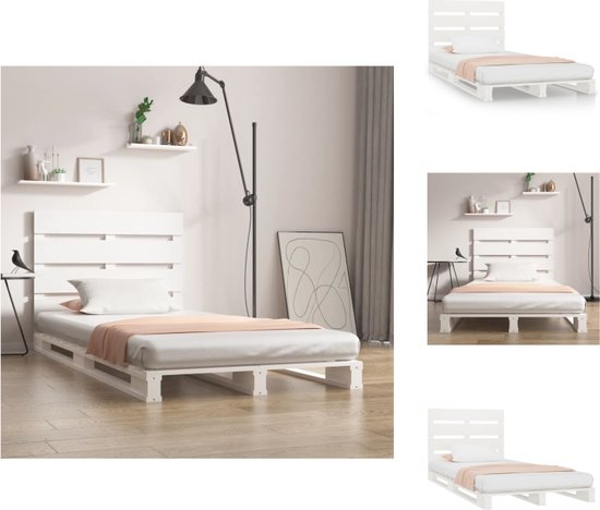 vidaXL Klassiek houten bed - 190x75x80cm - Massief grenenhout - Wit - Matras niet inbegrepen - Bed