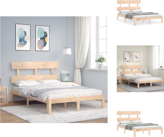 vidaXL Bedframe - Massief grenenhout - 203.5 x 123.5 x 81 cm - Multiplex lattenbodem - Bed