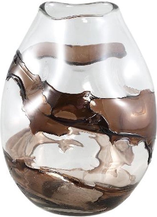 PTMD Lisee Brown vase en verre massif ligne givre S