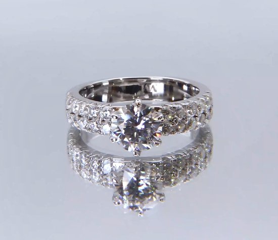 Serena - Ring moissanite en or blanc 18 carats avec pierres latérales double pavé.