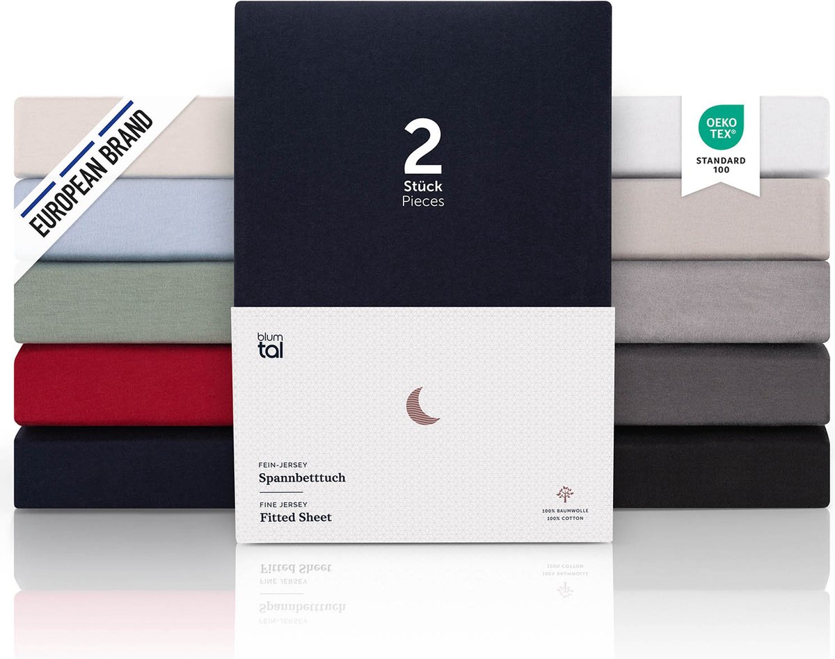 Blumtal Hoeslaken Premium Jersey - 160 x 200 cm - tot 40 cm Matrashoogte - Dark Ocean Blue - 100% Katoen - Boxspring - Set van 2