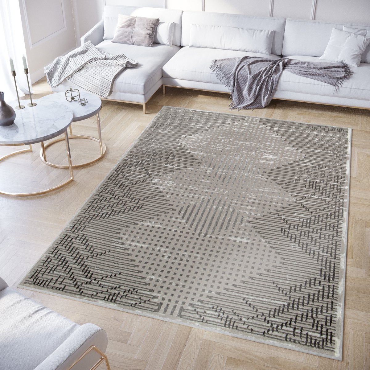 Tapiso Crystal Vloerkleed Grijs Lijnen 3D Effect Kleed Tapijt Maat- 180x250