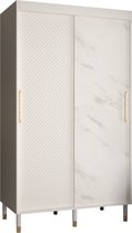 Zweefdeurkast Kledingkast met 2 schuifdeuren Garderobekast slaapkamerkast Kledingstang met planken | elegante kledingkast, glamoureuze stijl (LxHxP): 120x208x62 cm - CAPS JM (Wit, 120 cm)