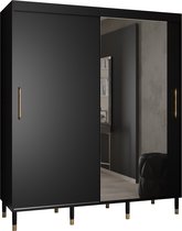Zweefdeurkast met spiegel Kledingkast met 2 schuifdeuren Garderobekast slaapkamerkast Kledingstang met planken | elegante kledingkast, glamoureuze stijl (LxHxP): 180x208x62 cm - CAPS T2 (Zwart, 180 cm) met lades