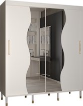 Zweefdeurkast met spiegel Kledingkast met 2 schuifdeuren Garderobekast slaapkamerkast Kledingstang met planken | elegante kledingkast, glamoureuze stijl (LxHxP): 180x208x62 cm - CAPS MAD (Wit, 180 cm) met lades