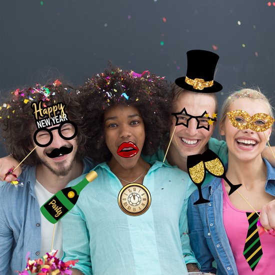 Happy Année New du Nouvel An Décoration Accessoires Photo Accessoires  Photobooth Props Happy New Décoration 20 Pièces