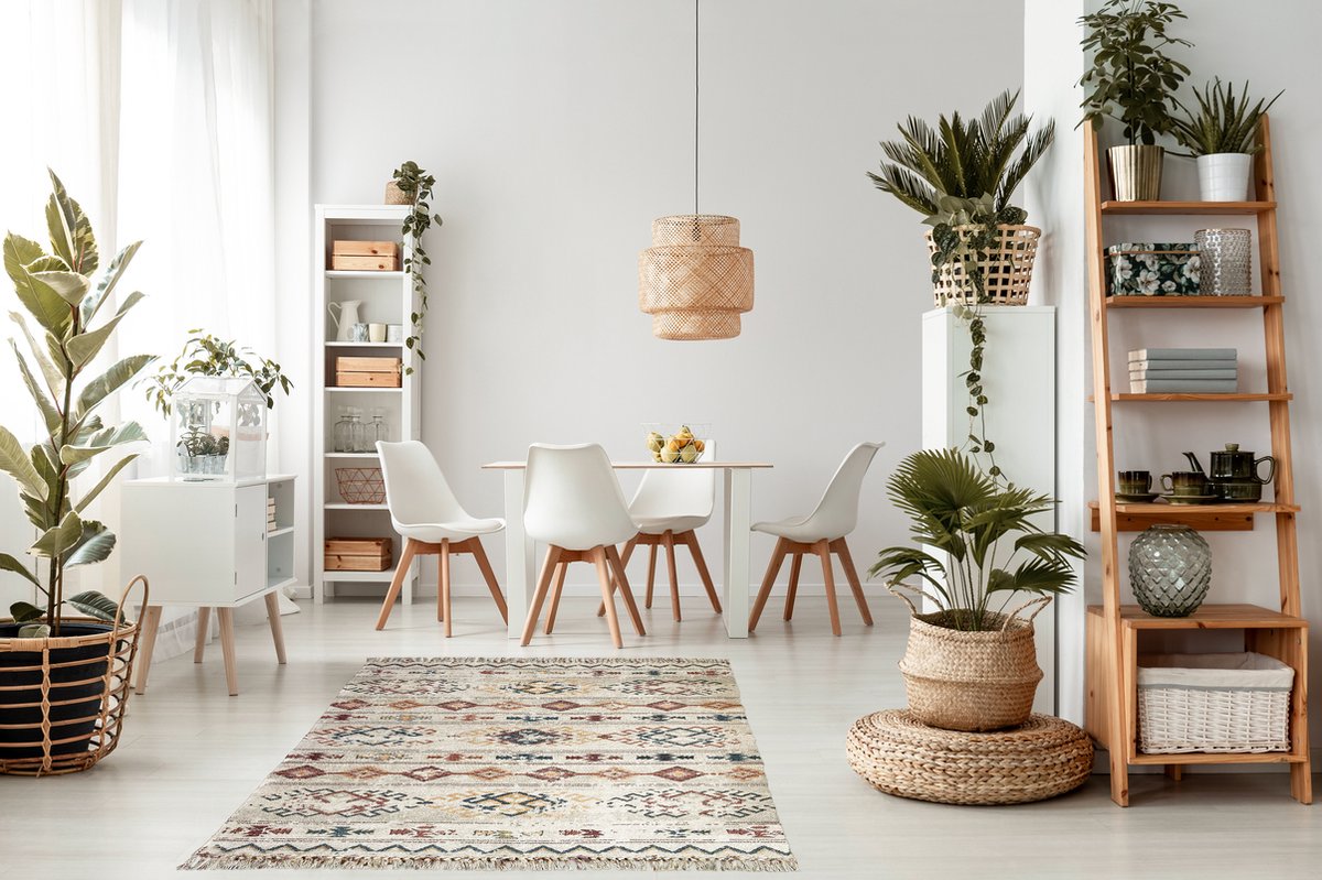 eCarpet Capri Collectie 100% gerecycled katoen duurzame rug livingroom keuken hal cosy scandi handgemaakte kilim ORIENTAL 9032-120 cm x 180 cm