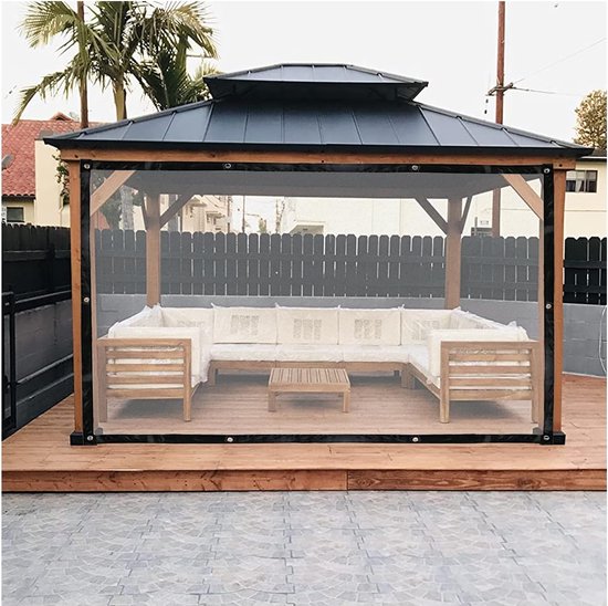 Transparent Tarpaulin with Eyelets, Outdoor PVC Divider Curtains, Tarpaulin Curtains for Gazebos, Pergola, Balconies, Gardens, Clear Side Panels, Weatherproof Tarpaulin (Colour: Clear, Size: 2 x 3 m/6.56 x 9.84 ft)