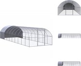 vidaXL Kippenren - Gegalvaniseerd staal - 3x10x2 m - Waterbestendig dak - Zilverkleurig en zilvergrijs - Hok