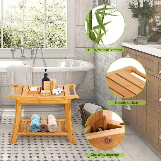 Bamboedouchebank, kruk van bamboe, zitbank, badkamer, douchekruk