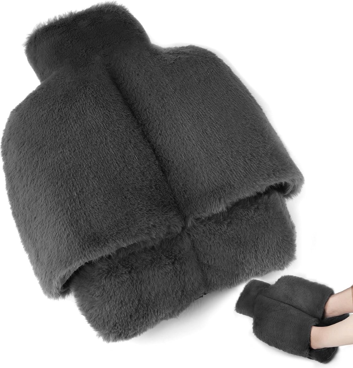 Goedkoopste Voetwarmer zonder stroom, voetenwarmer met 2 liter grote warmwaterkruik, 2-in-1 warmwaterkruik voeten, 40 x 36 cm, voetwarmers, super zacht en warm, grijs