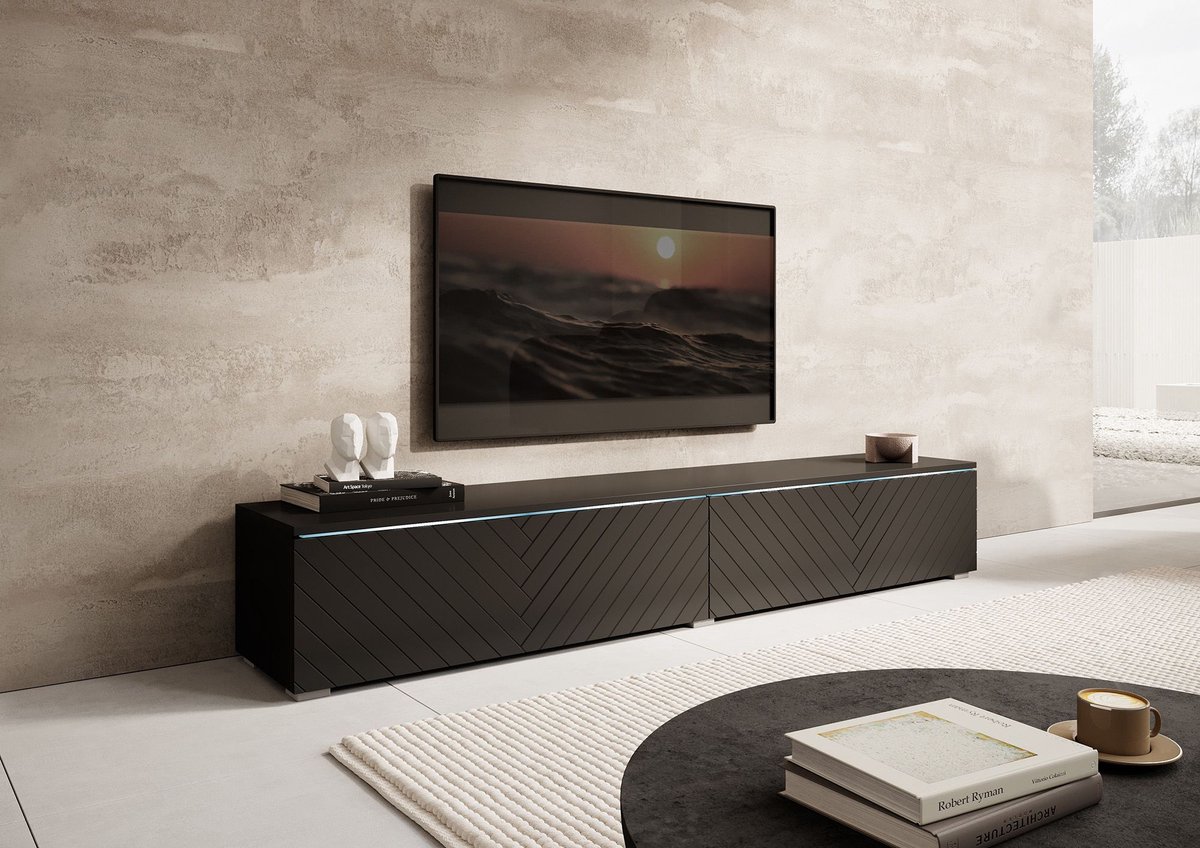 MEUBELLA TV-Meubel Dixon - Zwart Visgraat - 180 cm