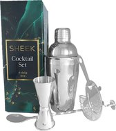Fjesta Cocktail Set – 4-Delig – Cocktail Shaker Set – Cadeau Voor Man – Cadeau Voor Vrouw – Geschenkdoos - Zilver - RVS