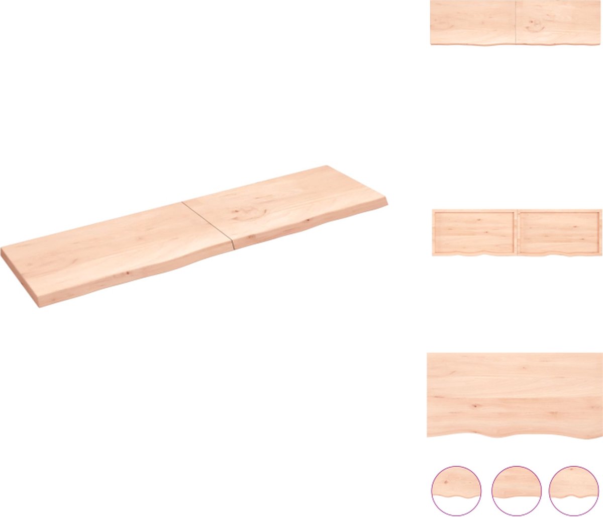VidaXL Wandplank Rustieke Stijl 220 x 60 x 6 cm Onbehandeld massief eikenhout Draagvermogen 52.8 kg Wandsteun